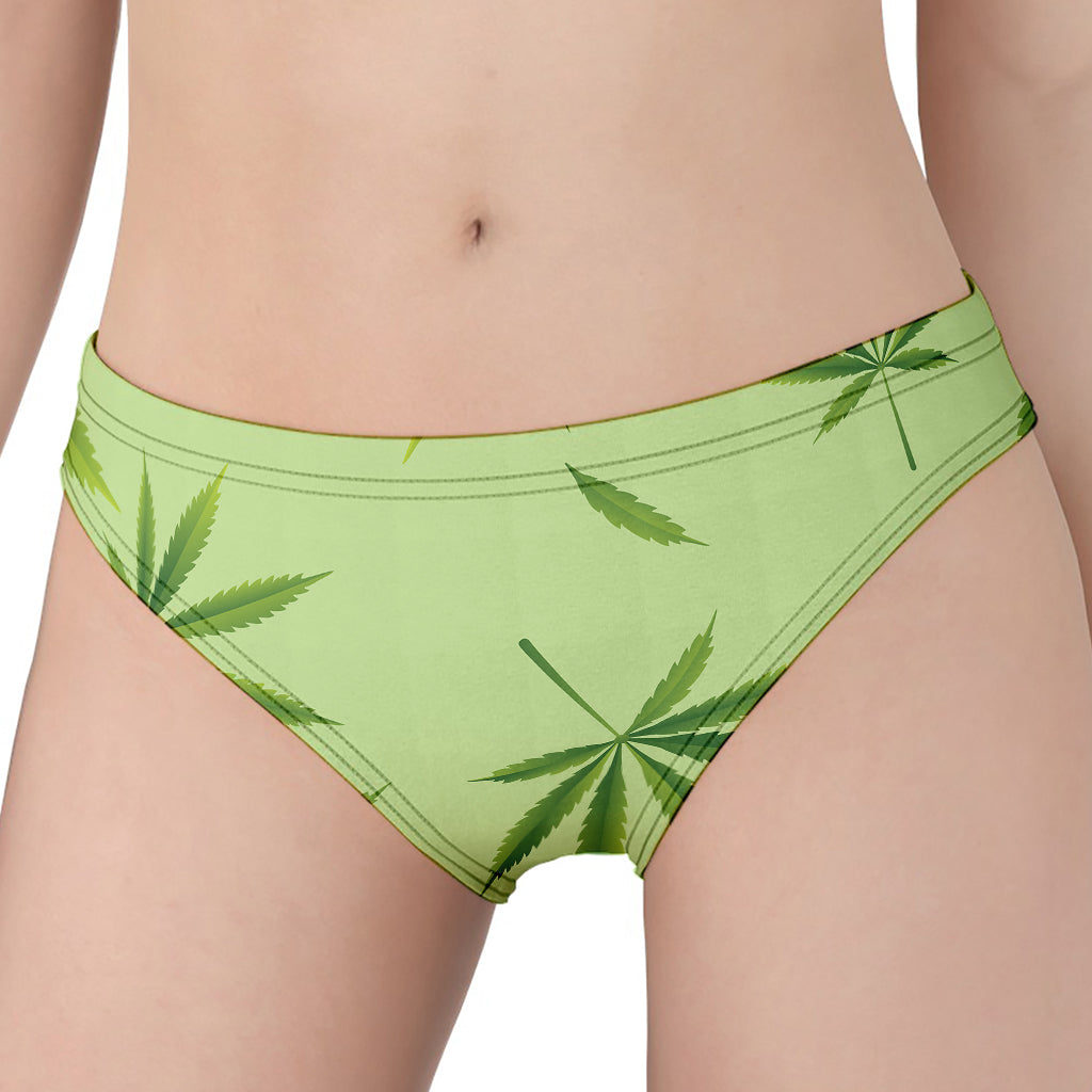 Green Hemp Leaves Pattern Print Women's Panties