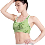 Green Hemp Leaves Pattern Print Women's Sports Bra