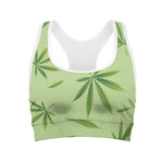 Green Hemp Leaves Pattern Print Women's Sports Bra