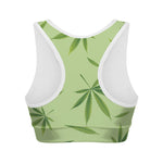 Green Hemp Leaves Pattern Print Women's Sports Bra