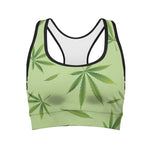 Green Hemp Leaves Pattern Print Women's Sports Bra