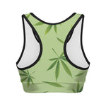 Green Hemp Leaves Pattern Print Women's Sports Bra