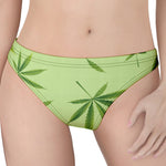 Green Hemp Leaves Pattern Print Women's Thong