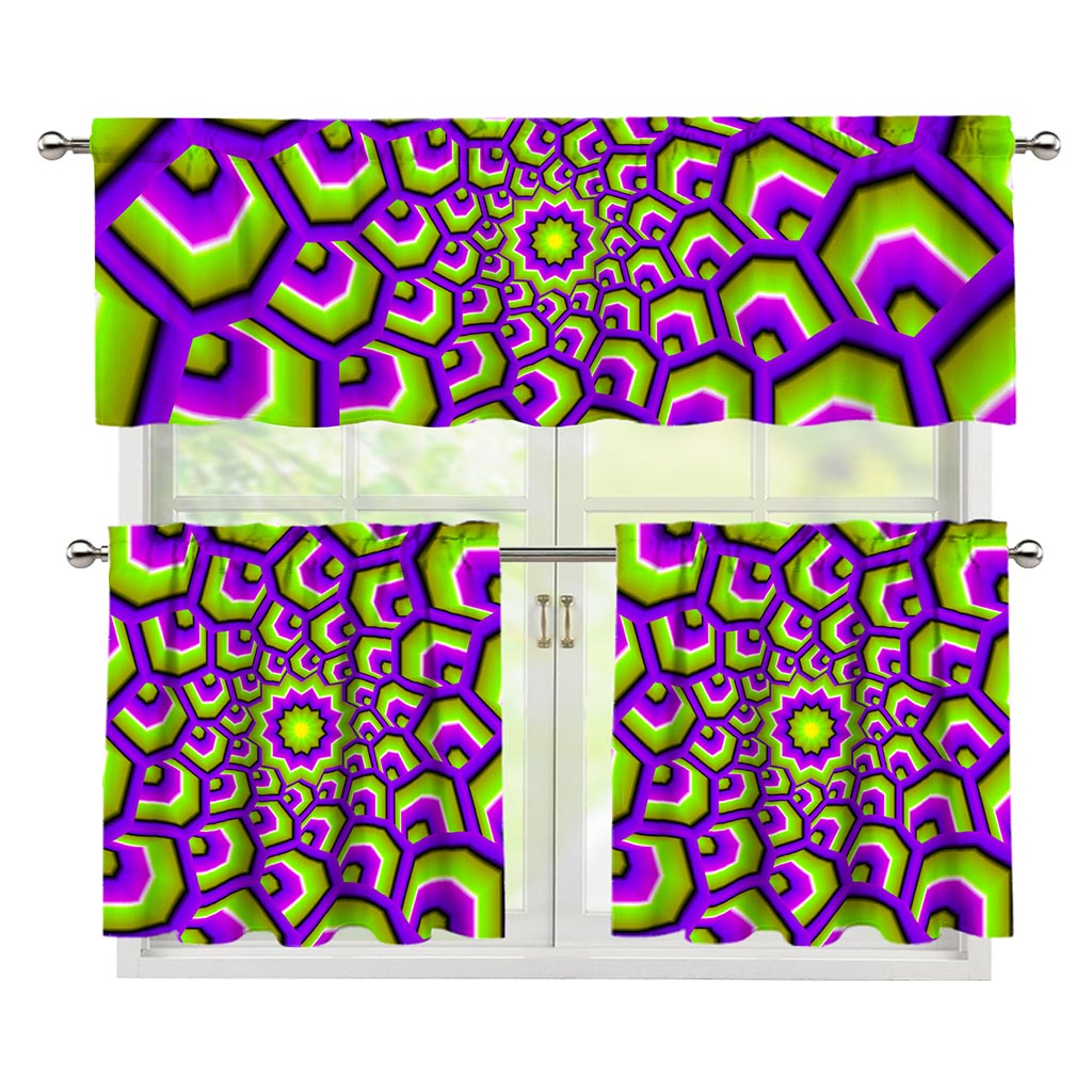 Green Hive Moving Optical Illusion 3 Piece Kitchen Curtains