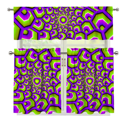 Green Hive Moving Optical Illusion 3 Piece Kitchen Curtains