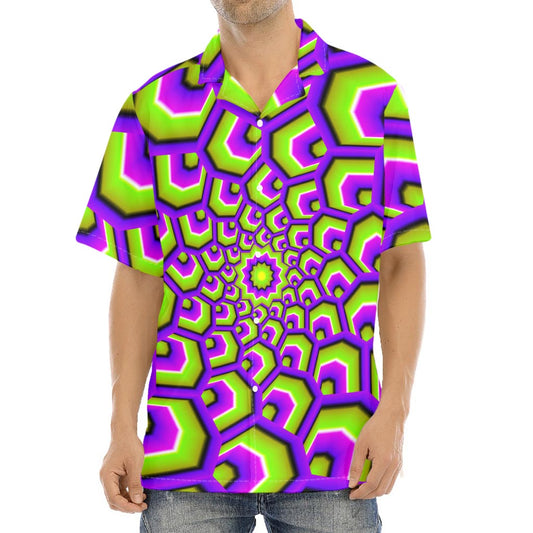 Green Hive Moving Optical Illusion Aloha Shirt