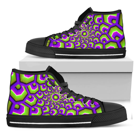 Green Hive Moving Optical Illusion Black High Top Sneakers