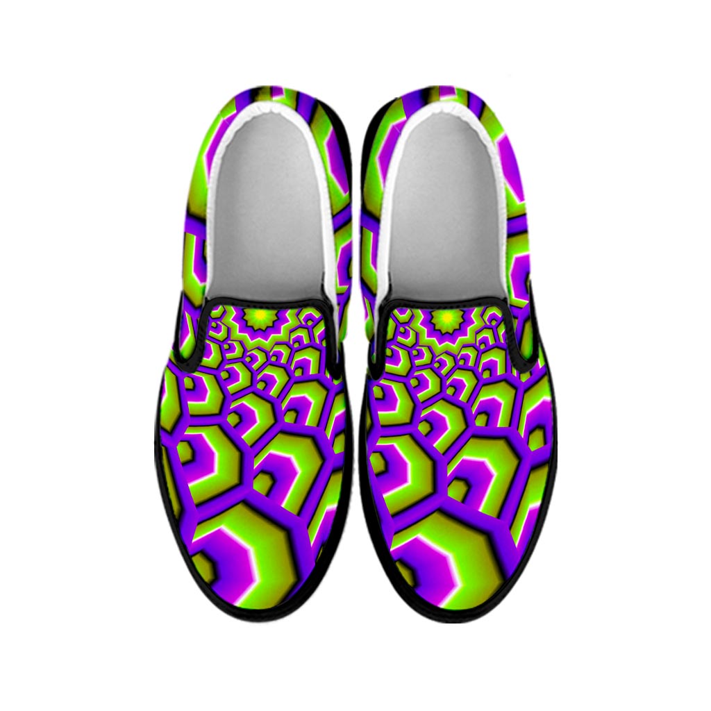 Green Hive Moving Optical Illusion Black Slip On Sneakers