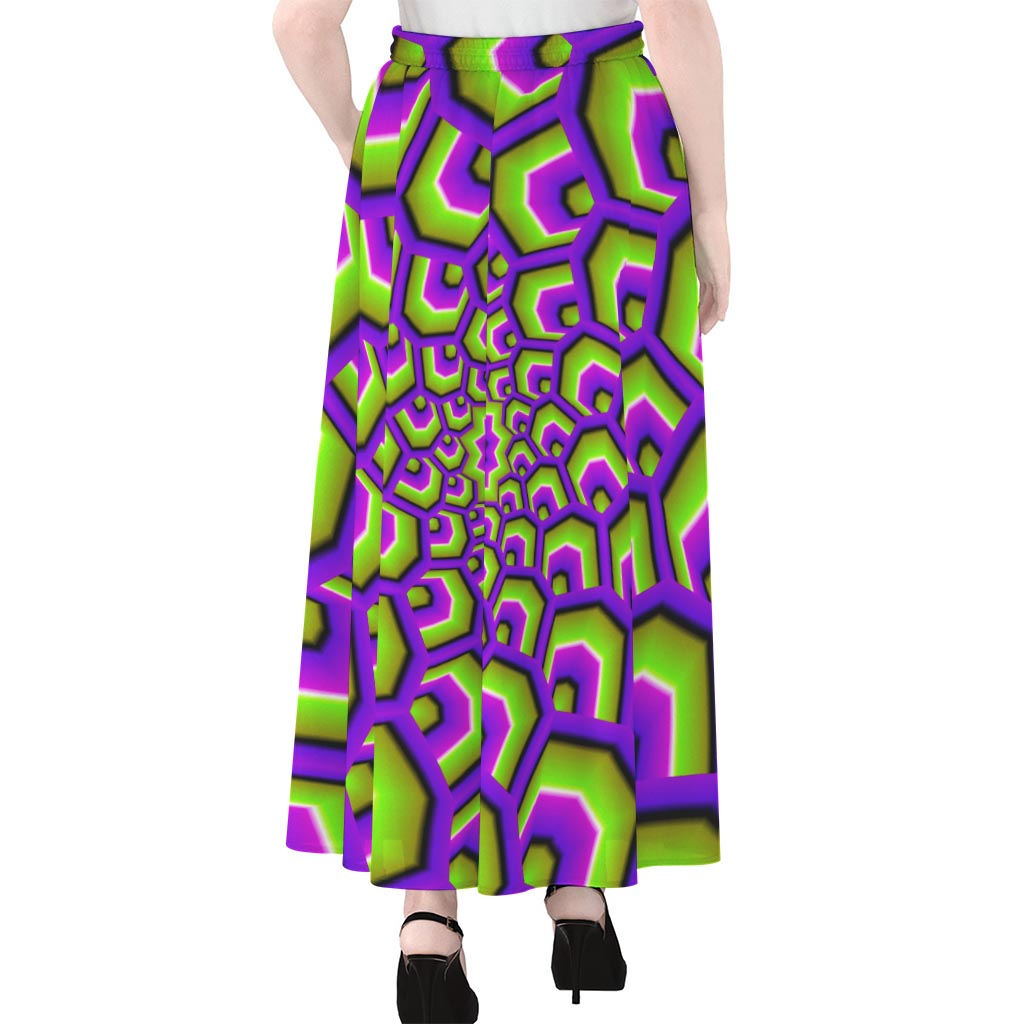 Green Hive Moving Optical Illusion Chiffon Maxi Skirt