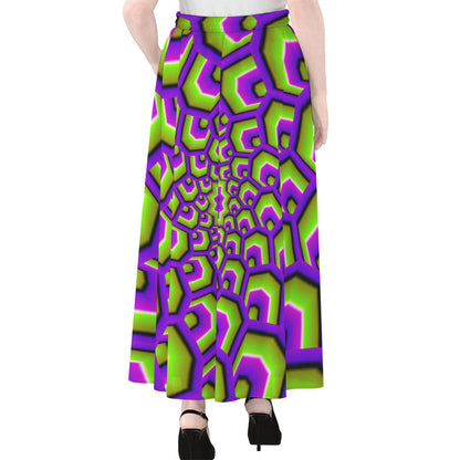 Green Hive Moving Optical Illusion Chiffon Maxi Skirt
