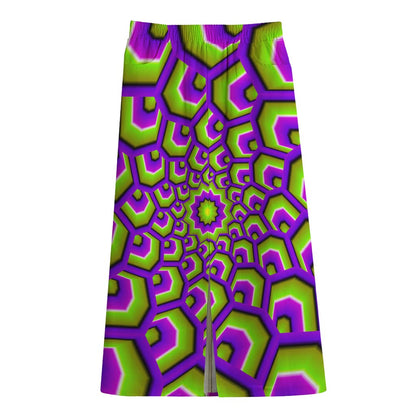 Green Hive Moving Optical Illusion Cotton Front Slit Maxi Skirt