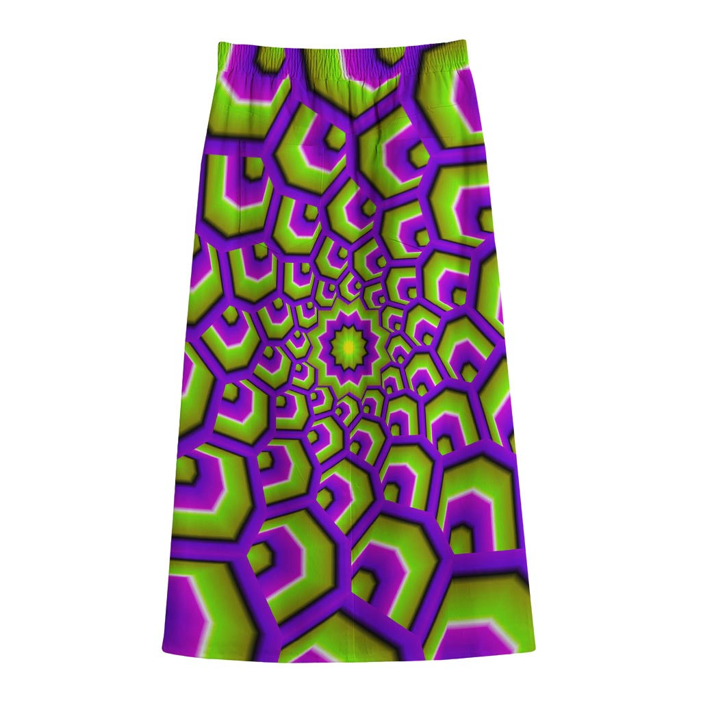 Green Hive Moving Optical Illusion Cotton Front Slit Maxi Skirt