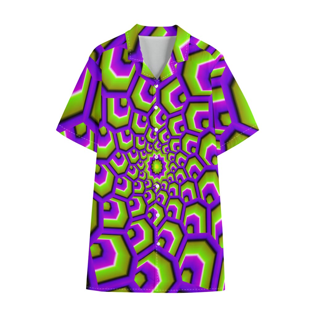 Green Hive Moving Optical Illusion Cotton Hawaiian Shirt