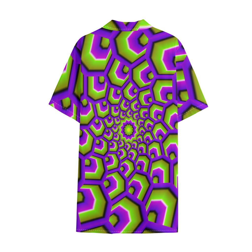 Green Hive Moving Optical Illusion Cotton Hawaiian Shirt