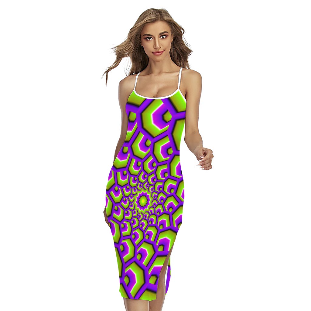 Green Hive Moving Optical Illusion Cross Back Cami Dress