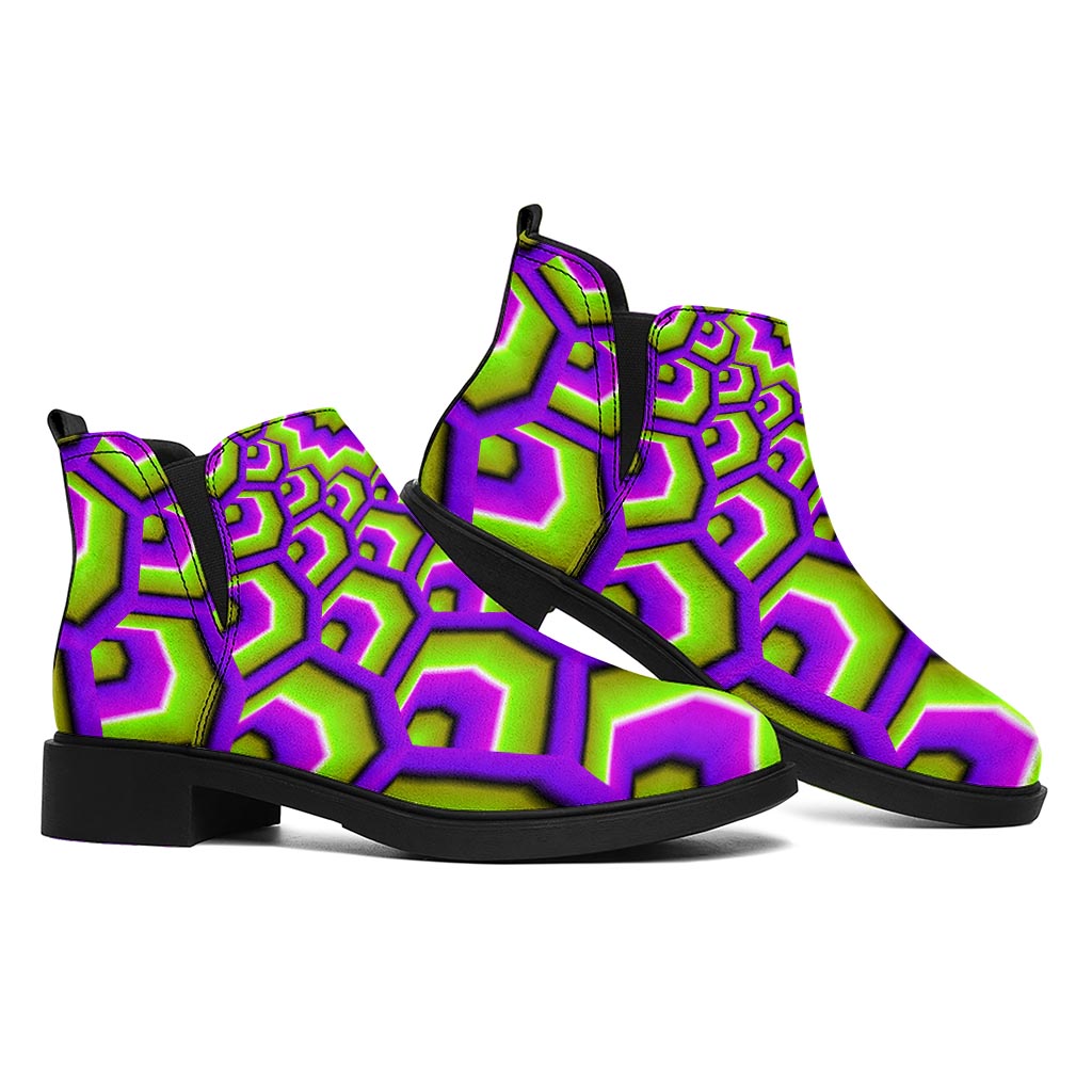 Green Hive Moving Optical Illusion Flat Ankle Boots