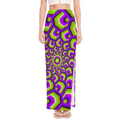 Green Hive Moving Optical Illusion High Slit Maxi Skirt