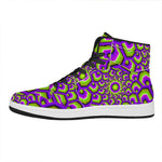 Green Hive Moving Optical Illusion High Top Leather Sneakers