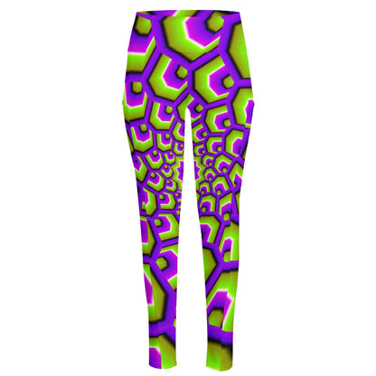 Green Hive Moving Optical Illusion High-Waisted Pocket Leggings