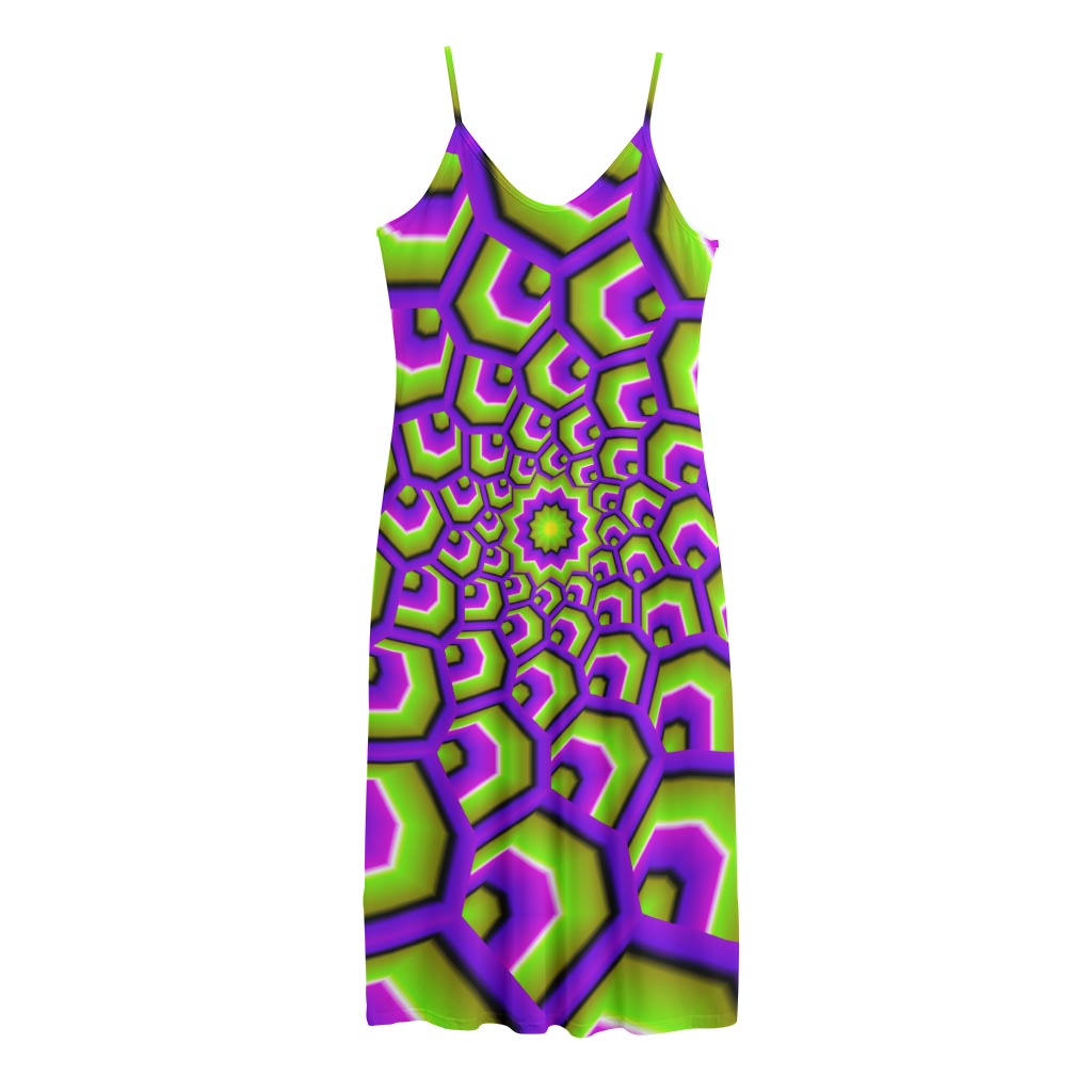 Green Hive Moving Optical Illusion Jersey Midi Cami Dress