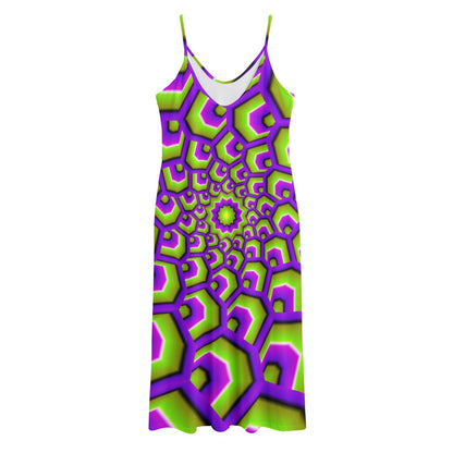 Green Hive Moving Optical Illusion Jersey Midi Cami Dress
