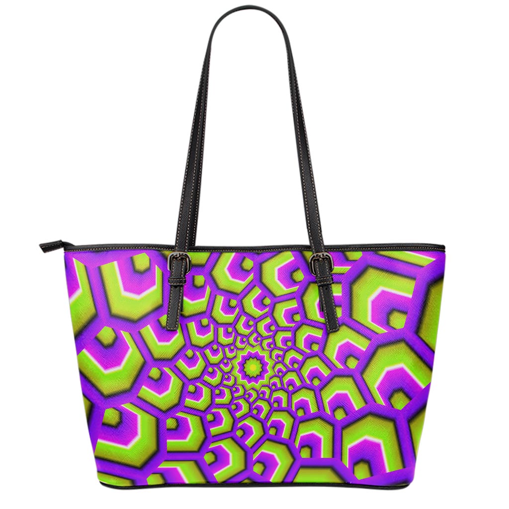 Green Hive Moving Optical Illusion Leather Tote Bag