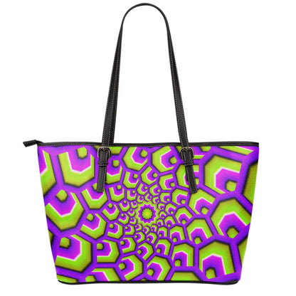 Green Hive Moving Optical Illusion Leather Tote Bag