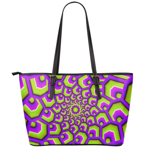 Green Hive Moving Optical Illusion Leather Tote Bag