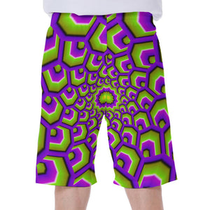 Green Hive Moving Optical Illusion Men's Beach Shorts