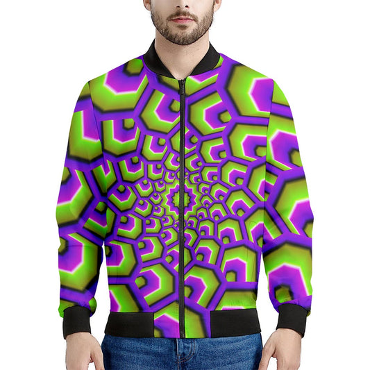 Green Hive Moving Optical Illusion Men's Bomber Jacket