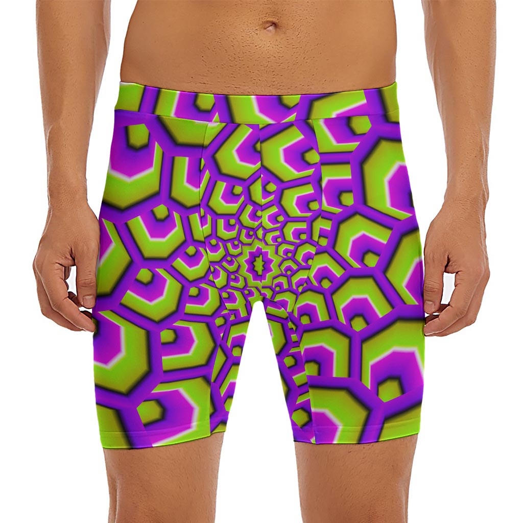 Green Hive Moving Optical Illusion Men's Long Boxer Briefs