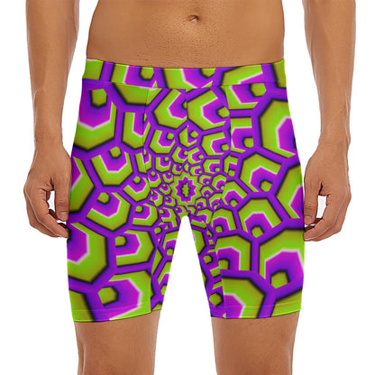 Green Hive Moving Optical Illusion Men's Long Boxer Briefs