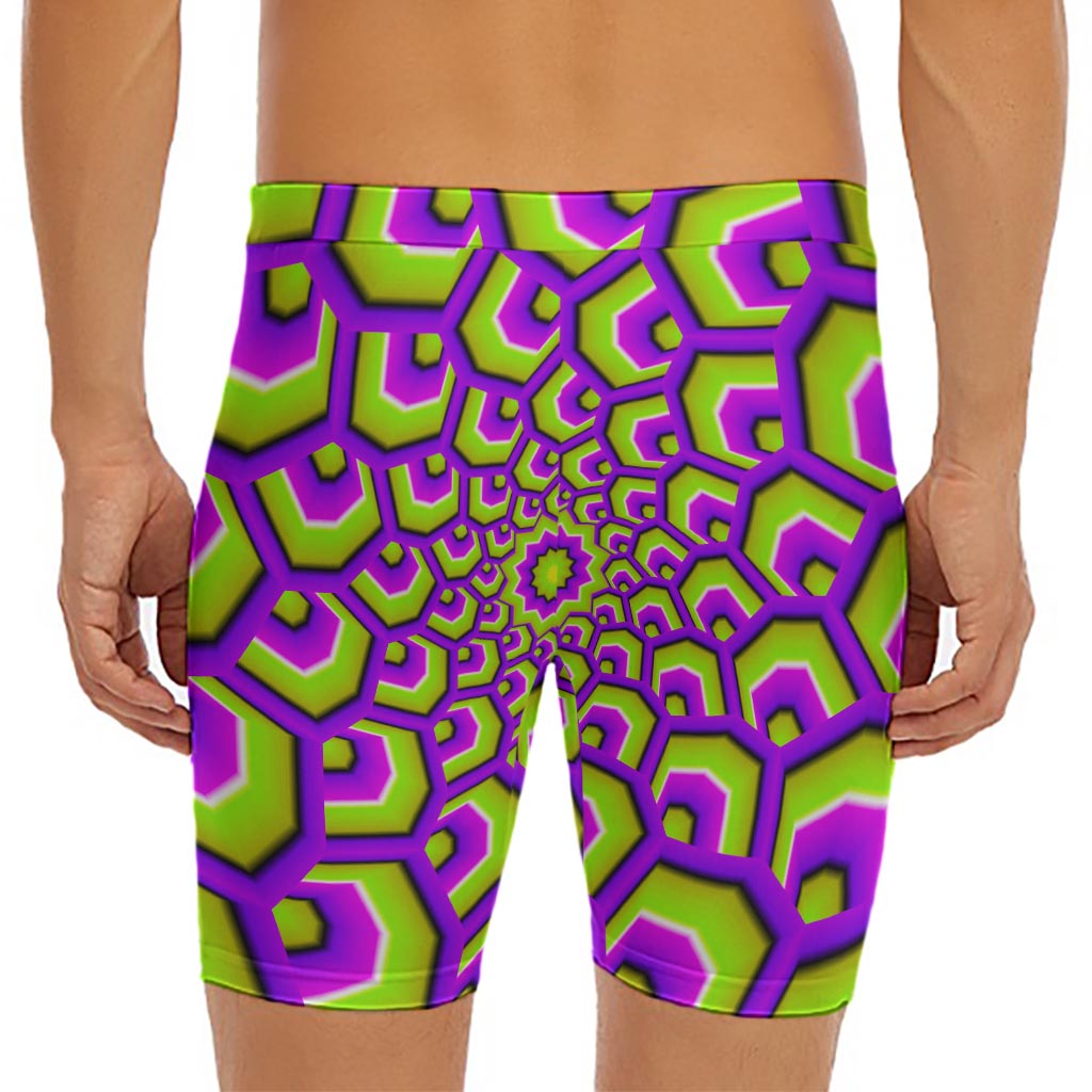 Green Hive Moving Optical Illusion Men's Long Boxer Briefs