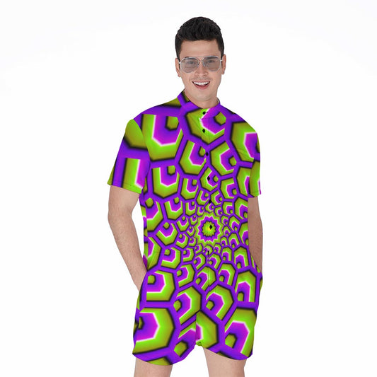 Green Hive Moving Optical Illusion Men's Rompers