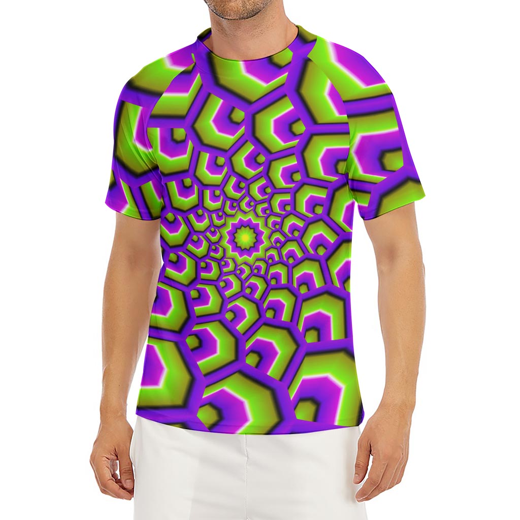 Green Hive Moving Optical Illusion Men's Short Sleeve Rash Guard