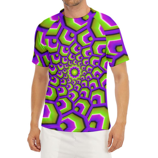 Green Hive Moving Optical Illusion Men's Short Sleeve Rash Guard