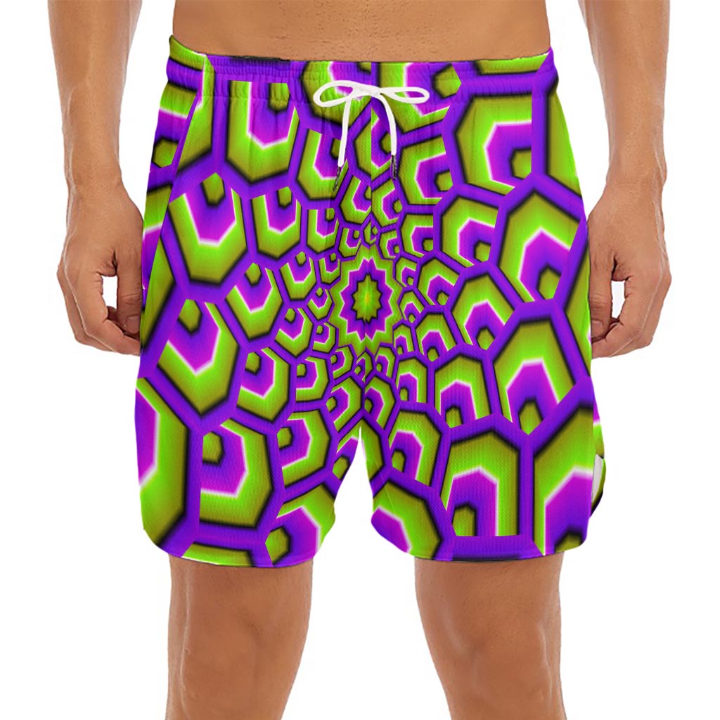 Green Hive Moving Optical Illusion Men's Split Running Shorts