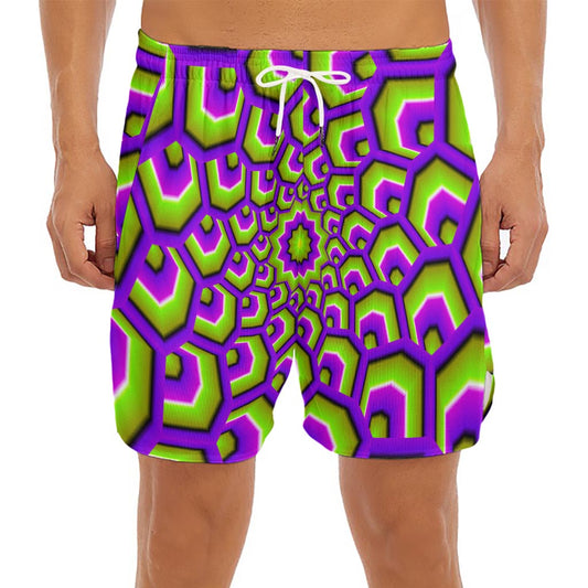 Green Hive Moving Optical Illusion Men's Split Running Shorts