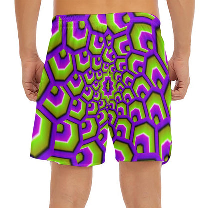 Green Hive Moving Optical Illusion Men's Split Running Shorts