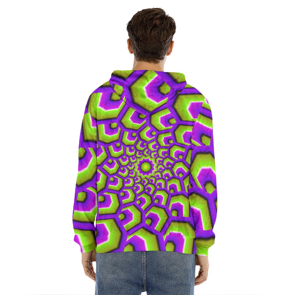 Green Hive Moving Optical Illusion Men's Velvet Pullover Hoodie