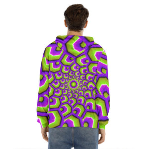 Green Hive Moving Optical Illusion Men's Velvet Pullover Hoodie