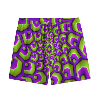 Green Hive Moving Optical Illusion Mesh Shorts