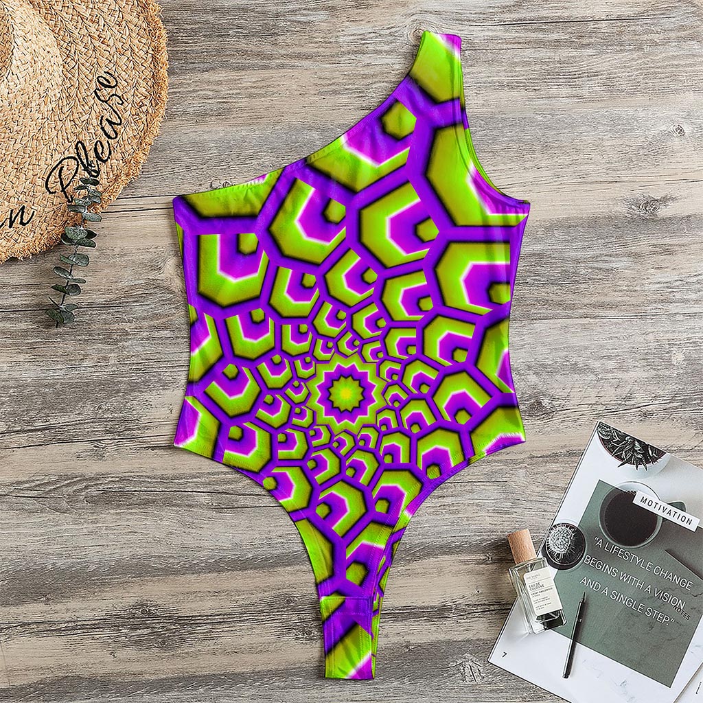 Green Hive Moving Optical Illusion One Shoulder Bodysuit