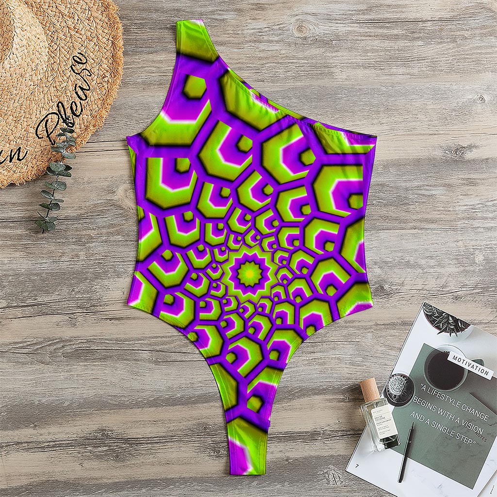 Green Hive Moving Optical Illusion One Shoulder Bodysuit