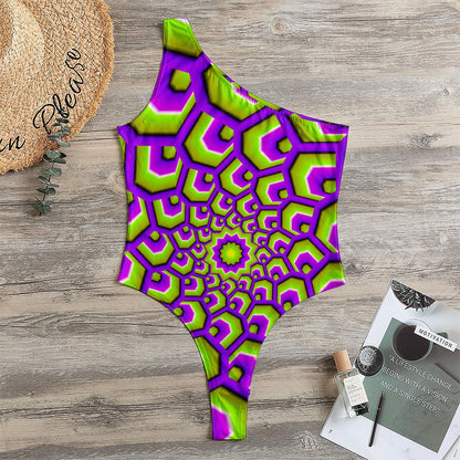 Green Hive Moving Optical Illusion One Shoulder Bodysuit