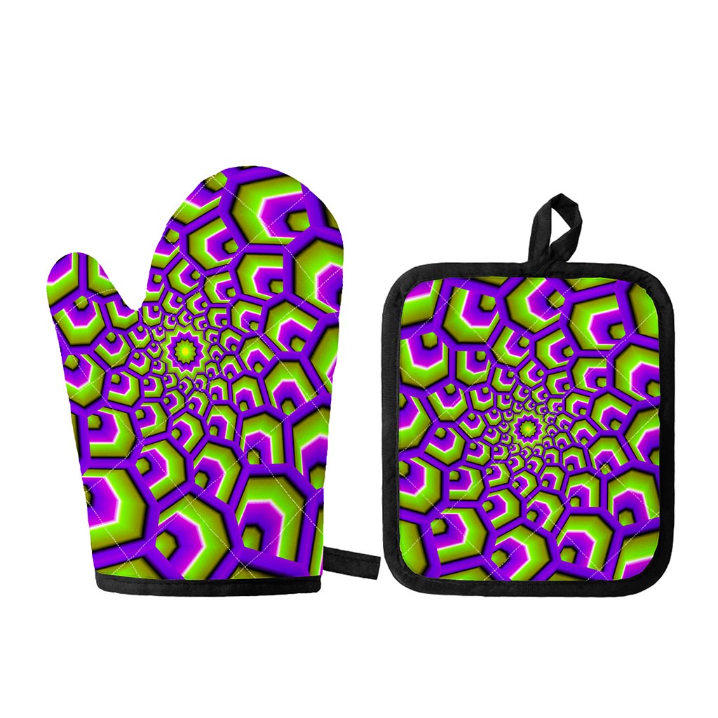 Green Hive Moving Optical Illusion Oven Mitt And Pot Holder Set
