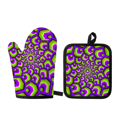 Green Hive Moving Optical Illusion Oven Mitt And Pot Holder Set