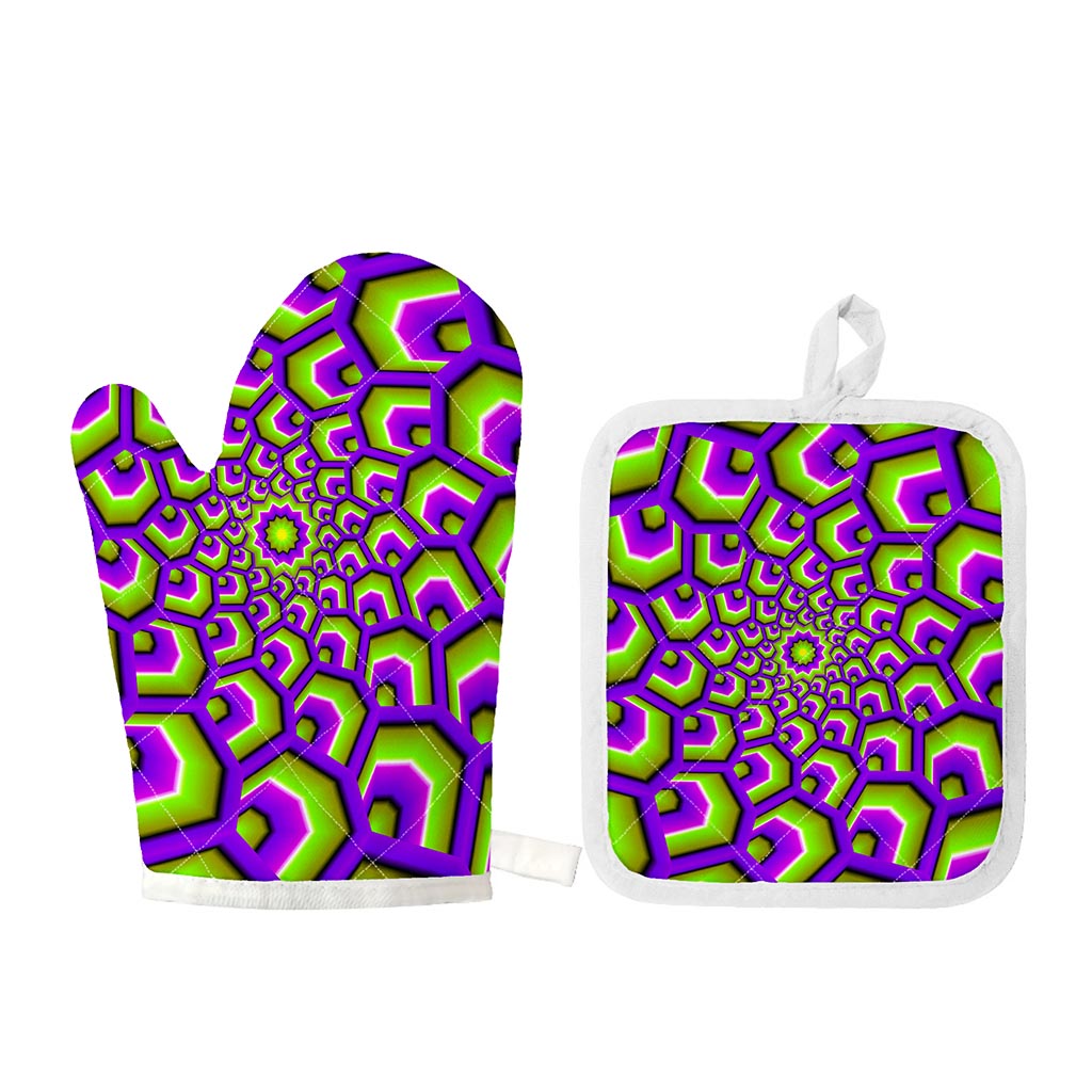 Green Hive Moving Optical Illusion Oven Mitt And Pot Holder Set