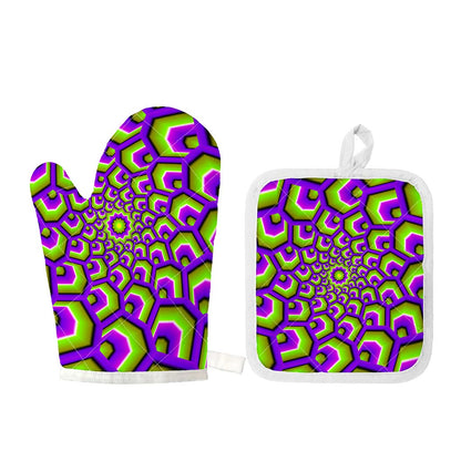 Green Hive Moving Optical Illusion Oven Mitt And Pot Holder Set