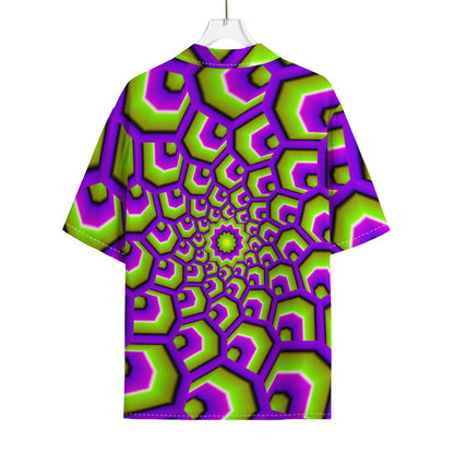 Green Hive Moving Optical Illusion Rayon Hawaiian Shirt